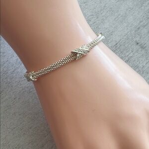 Mia Fiore 925 Sterling Silver Dyadema 2 Stand Popcorn Elegant Bracelet W CZ ston